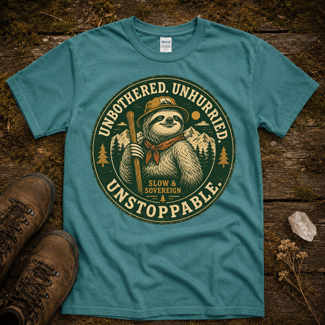 Unbothered, Unhurried, Unstoppable, Mountain Hiking Trekking T-Shirt