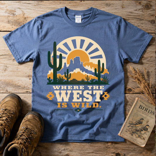Where The West is Wild Mountain Hiking Trekking T-Shirt
